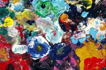 Букет на палитре. 2010. Стекло, ДВП, масло. 29х24